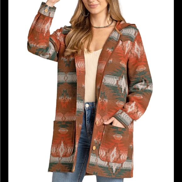 Rock & Roll Cowgirl Jackets & Blazers - NEW ROCK & ROLL AZTEC JACQUARD COAT WITH HOOD
